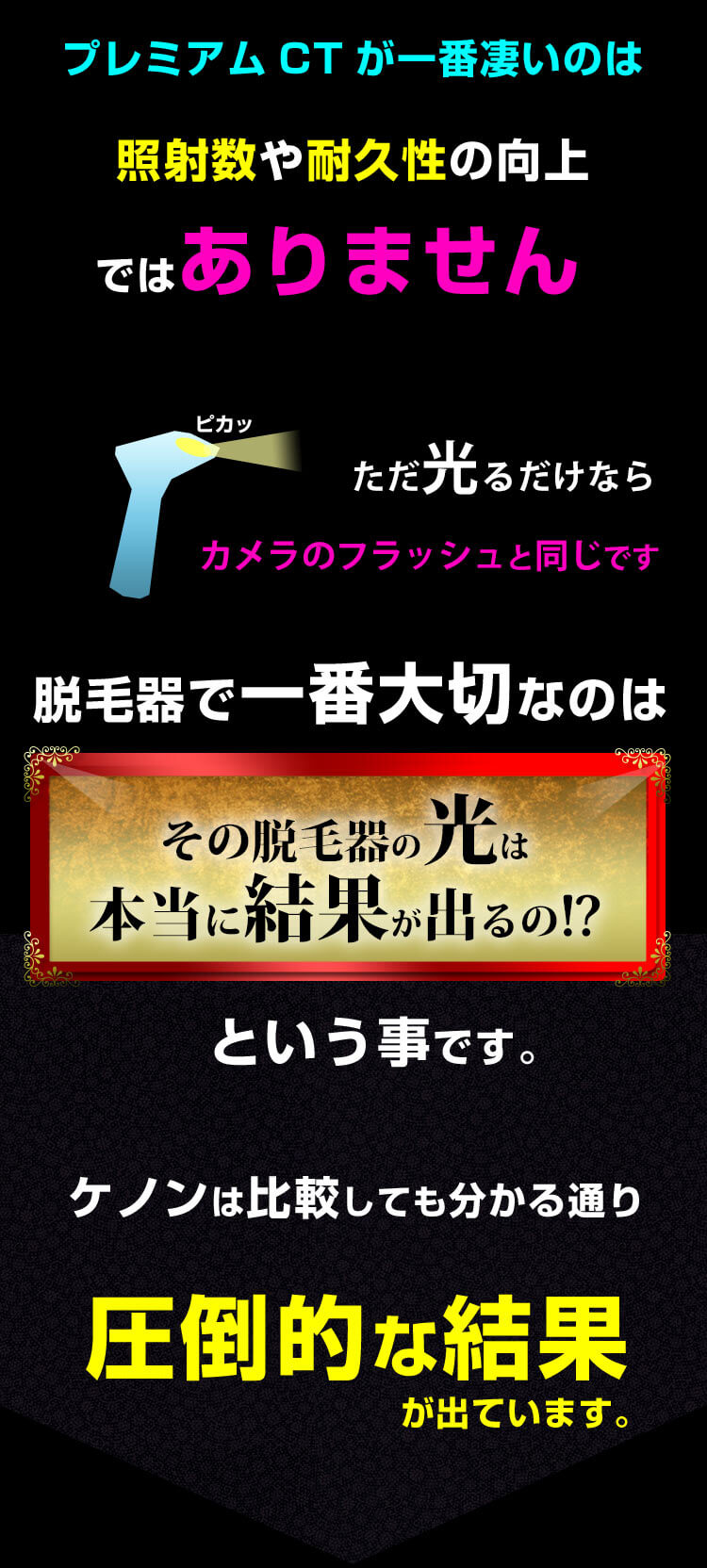 他の脱毛器を圧倒する結果を出した光